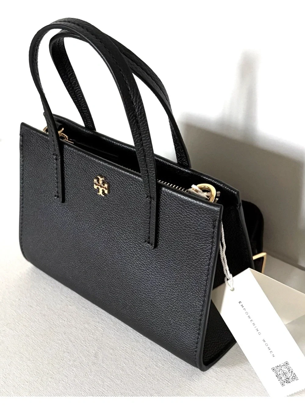 New Tory Burch Blake Mini Tote Pebble Leather Black